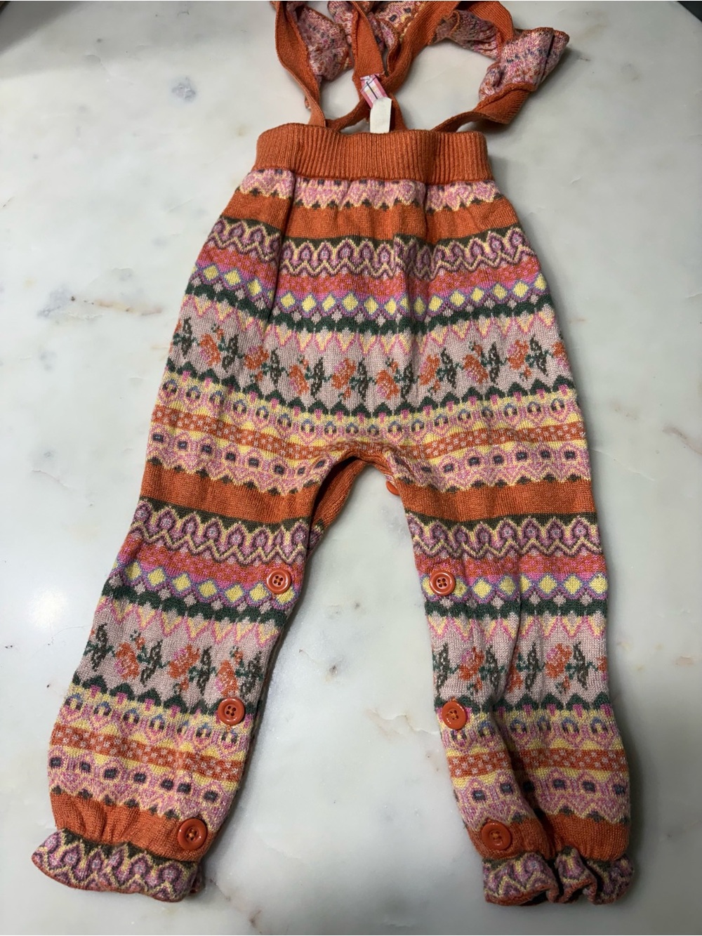 Matilda Jane Pumpkin Pie Orange Pink Multi Fair Isle Knit Romper
